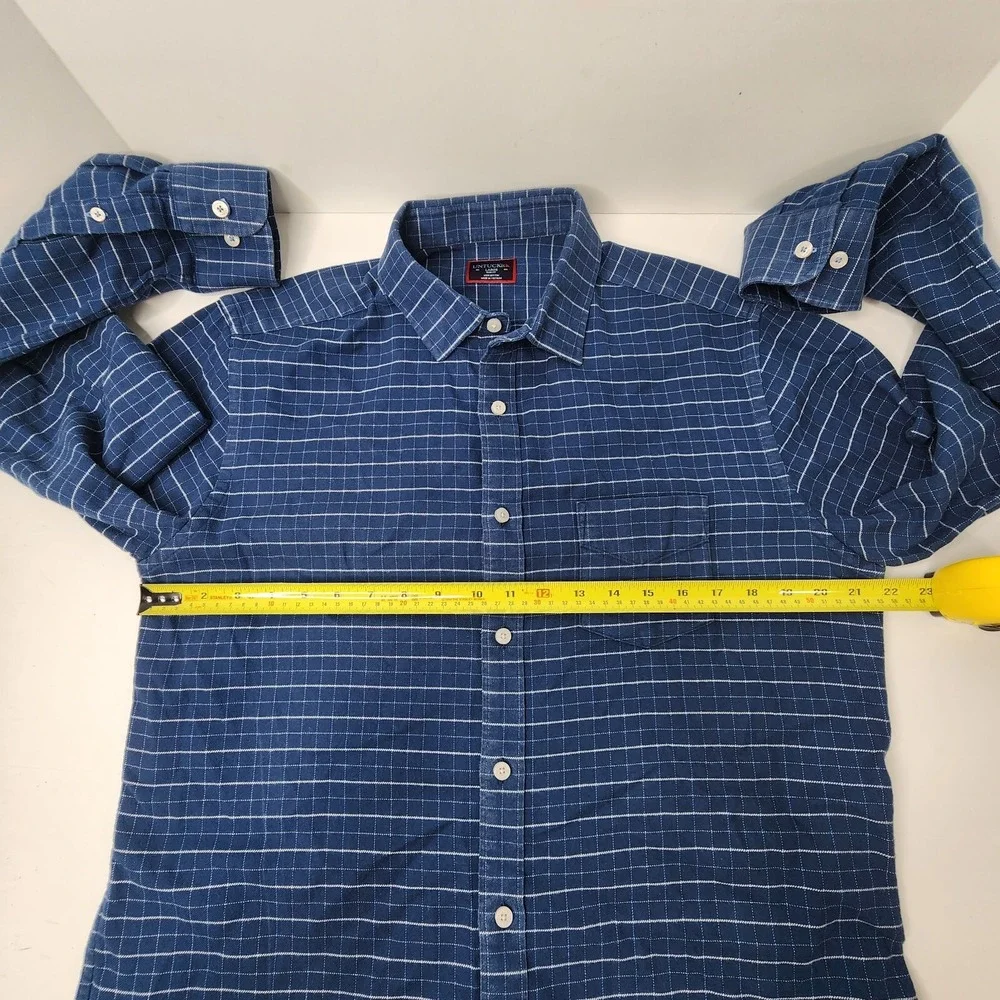 UNTUCKit Shirt Adult Large Slim Fit Flannel Blue Plaid 100% Cotton Mens Michelot